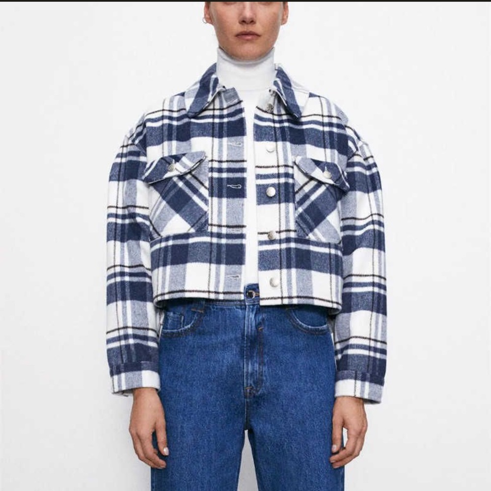 Zara Boxy Shapeless Cropped Plaid Fall Preppy Academia Jacket Small